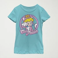 Princess Peach Little & Big Kid Girls Crew Neck Short Sleeve Slim Fit Super Mario Graphic T-Shirt