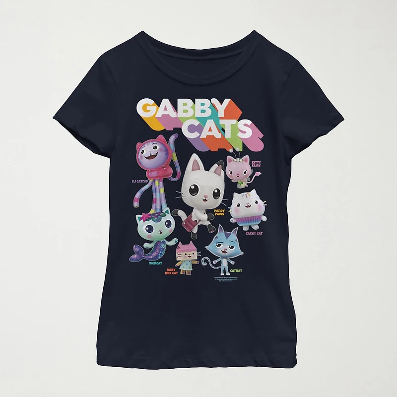 Little & Big Kid Girls Crew Neck Short Sleeve Regular Fit Gabby's Dollhouse Graphic T-Shirt
