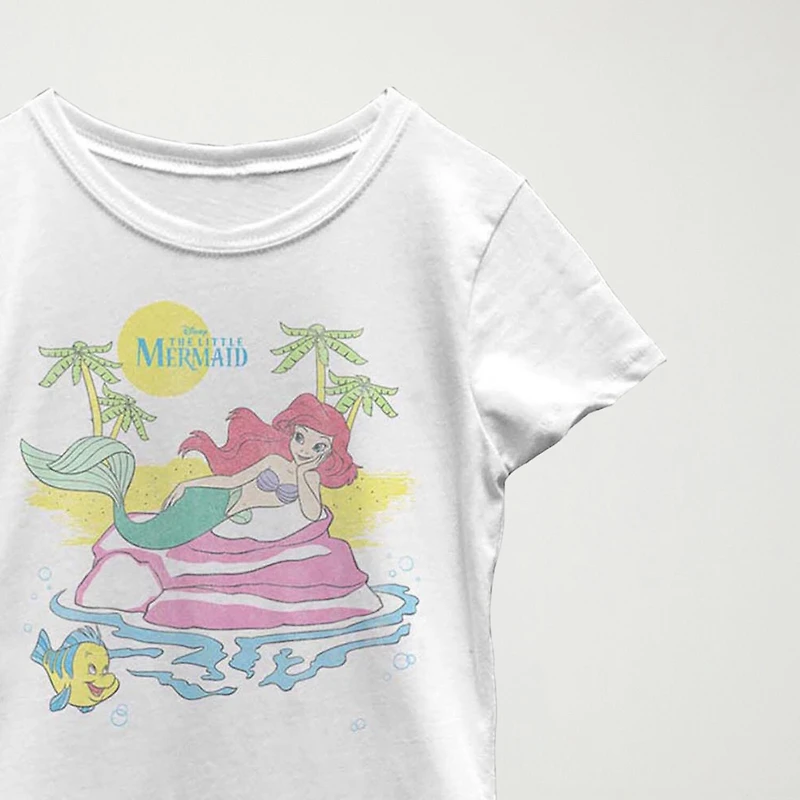 Disney Little & Big Kid Girls Crew Neck Short Sleeve Regular Fit Ariel Graphic T-Shirt