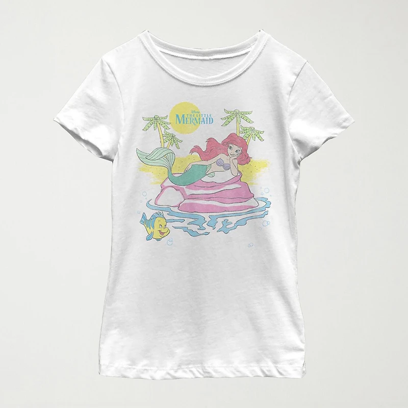 Disney Little & Big Kid Girls Crew Neck Short Sleeve Regular Fit Ariel Graphic T-Shirt