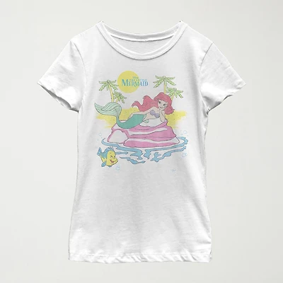 Disney Little & Big Kid Girls Crew Neck Short Sleeve Regular Fit Ariel Graphic T-Shirt