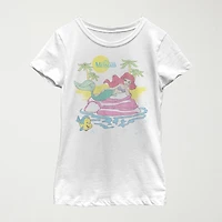 Disney Little & Big Kid Girls Crew Neck Short Sleeve Regular Fit Ariel Graphic T-Shirt