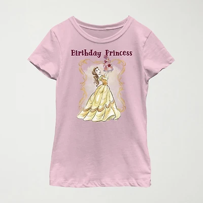 Disney Little & Big Kid Girls Crew Neck Short Sleeve Regular Fit Belle Graphic T-Shirt
