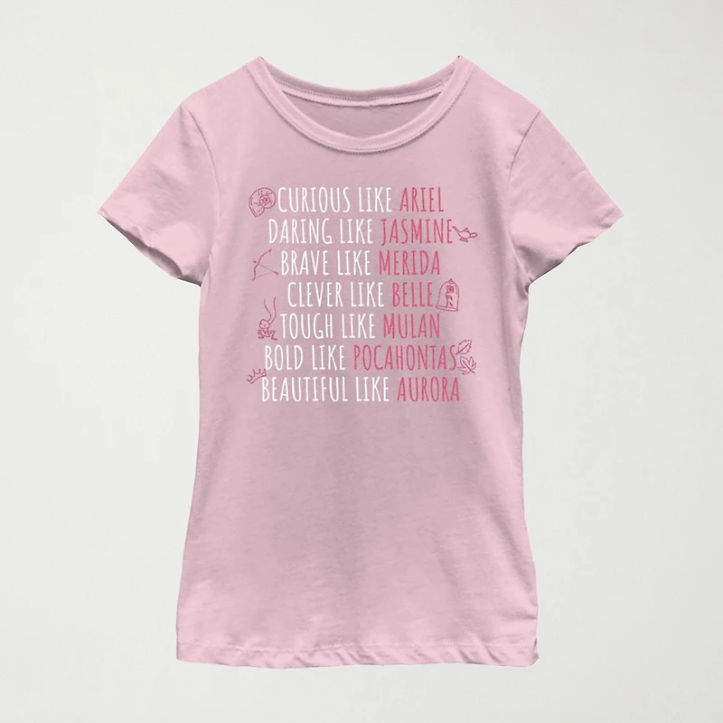 Disney Little & Big Kid Girls Crew Neck Short Sleeve Regular Fit Princess Graphic T-Shirt