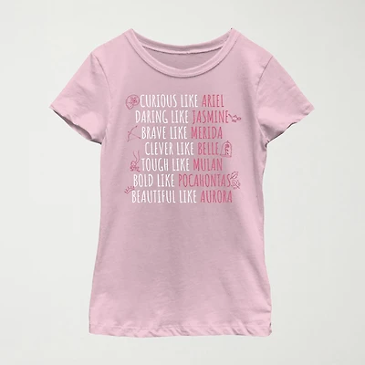 Disney Little & Big Kid Girls Crew Neck Short Sleeve Regular Fit Princess Graphic T-Shirt