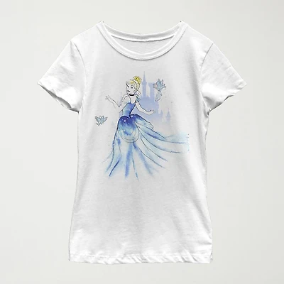 Disney Little & Big Kid Girls Crew Neck Short Sleeve Regular Fit Cinderella Graphic T-Shirt