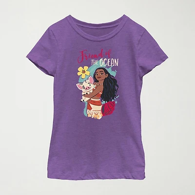 Disney Little & Big Kid Girls Crew Neck Short Sleeve Regular Fit Moana Graphic T-Shirt