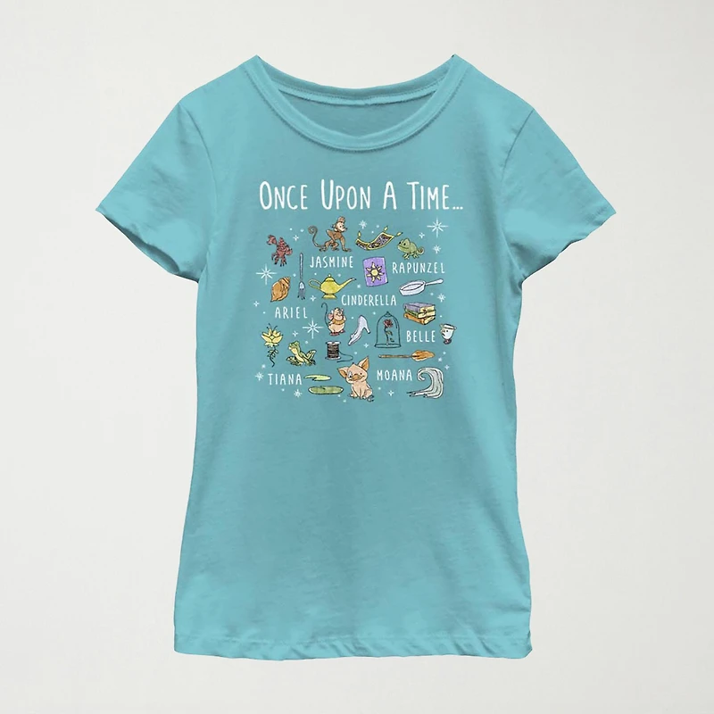 Disney Little & Big Kid Girls Crew Neck Short Sleeve Regular Fit Princess Graphic T-Shirt