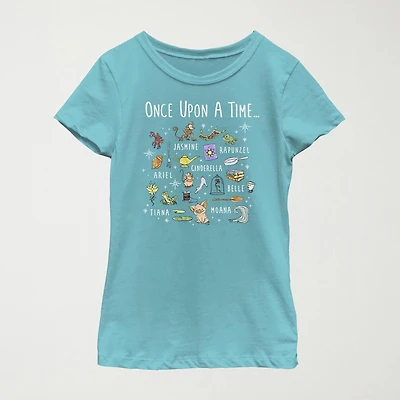 Disney Little & Big Kid Girls Crew Neck Short Sleeve Regular Fit Princess Graphic T-Shirt