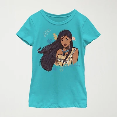 Disney Little & Big Kid Girls Crew Neck Short Sleeve Regular Fit Pocahontas Graphic T-Shirt