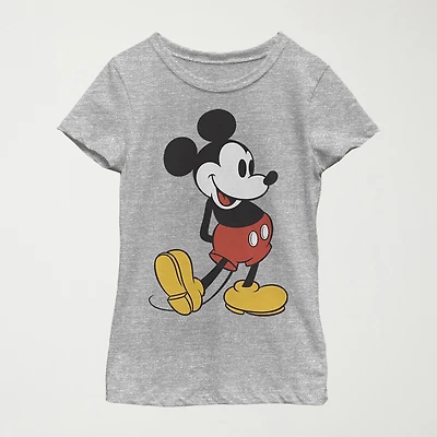 Little & Big Kid Girls Crew Neck Short Sleeve Regular Fit Mickey Mouse Graphic T-Shirt