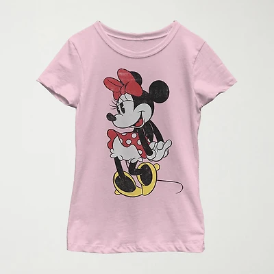 Little & Big Kid Girls Crew Neck Short Sleeve Regular Fit Minnie Mouse Graphic T-Shirt