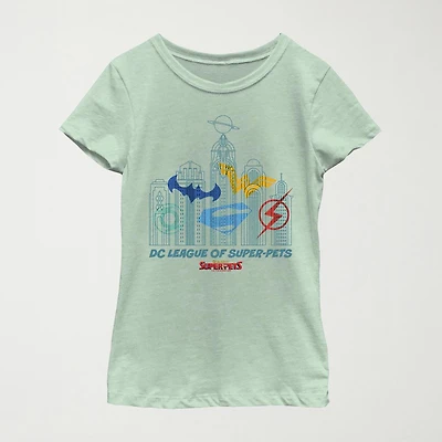 Super-Pets Little & Big Kid Girls Crew Neck Short Sleeve Regular Fit DC Comics Graphic T-Shirt