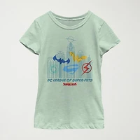 Super-Pets Little & Big Kid Girls Crew Neck Short Sleeve Regular Fit DC Comics Graphic T-Shirt