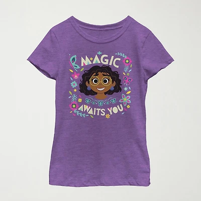 Disney Little & Big Kid Girls Crew Neck Short Sleeve Regular Fit Encanto Graphic T-Shirt