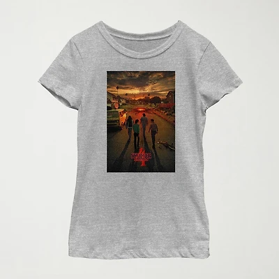 Little & Big Kid Girls Crew Neck Short Sleeve Regular Fit Stranger Things Graphic T-Shirt