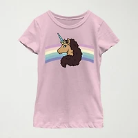 Little & Big Kid Girls Crew Neck Short Sleeve Regular Fit Afro Unicorn Graphic T-Shirt