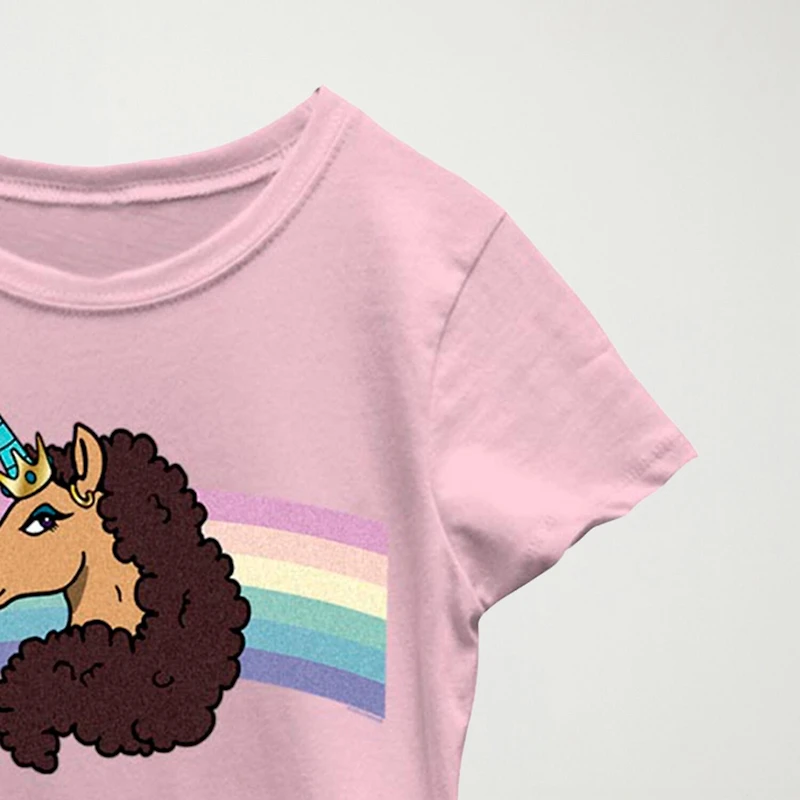 Little & Big Kid Girls Crew Neck Short Sleeve Regular Fit Afro Unicorn Graphic T-Shirt