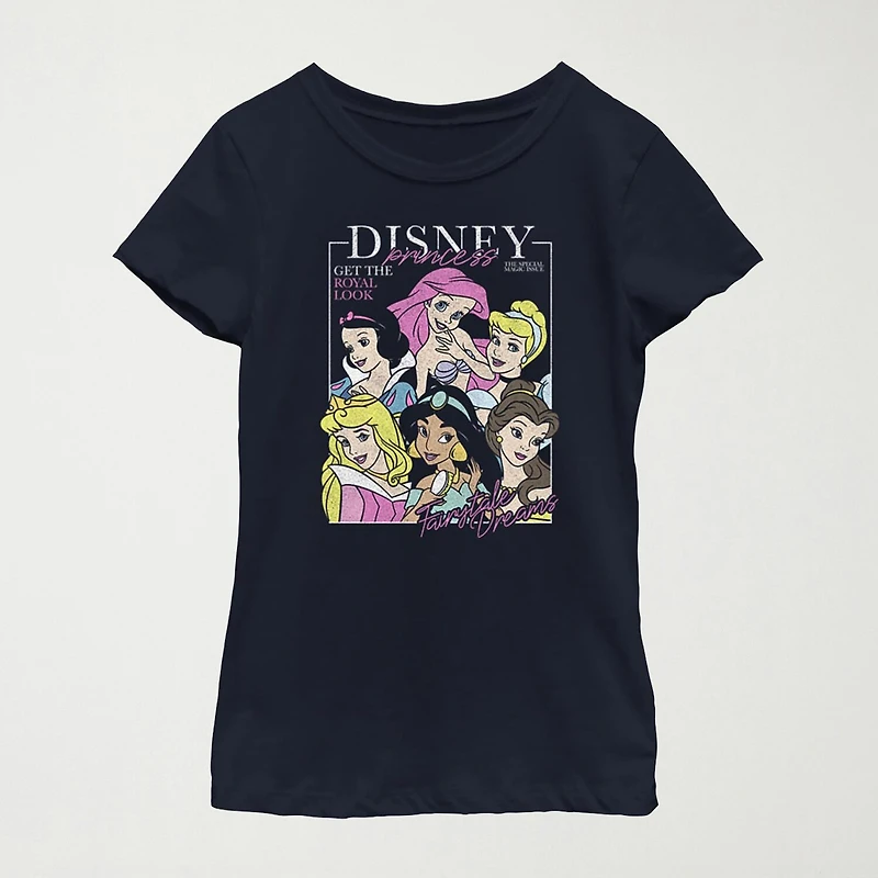 Disney Little & Big Kid Girls Crew Neck Short Sleeve Regular Fit Princess Graphic T-Shirt