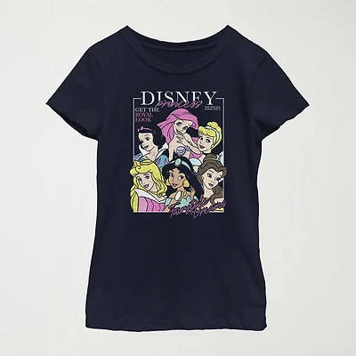 Disney Little & Big Kid Girls Crew Neck Short Sleeve Regular Fit Princess Graphic T-Shirt