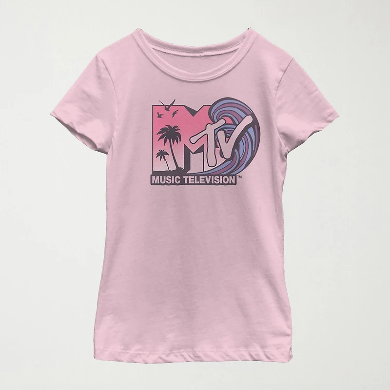 Little & Big Kid Girls Crew Neck Short Sleeve Regular Fit MTV Graphic T-Shirt