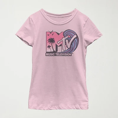 Little & Big Kid Girls Crew Neck Short Sleeve Regular Fit MTV Graphic T-Shirt