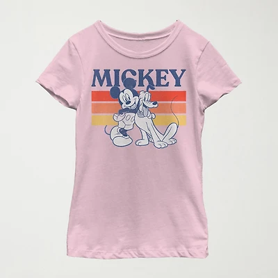 Disney Little & Big Kid Girls Crew Neck Short Sleeve Regular Fit Mickey Mouse Graphic T-Shirt