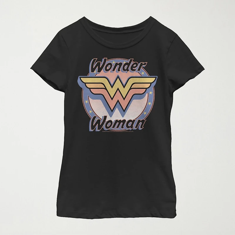Little & Big Kid Girls Crew Neck Short Sleeve Regular Fit DC Comics Wonder Woman Graphic T-Shirt