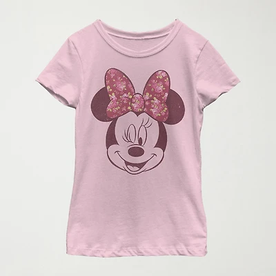 Disney Little & Big Kid Girls Crew Neck Short Sleeve Regular Fit Minnie Mouse Graphic T-Shirt