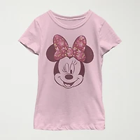 Disney Little & Big Kid Girls Crew Neck Short Sleeve Regular Fit Minnie Mouse Graphic T-Shirt