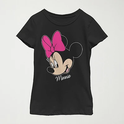 Disney Little & Big Kid Girls Crew Neck Short Sleeve Regular Fit Minnie Mouse Graphic T-Shirt