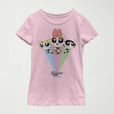 Little & Big Kid Girls Crew Neck Short Sleeve Slim Fit Powerpuff Graphic T-Shirt