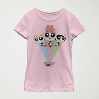 Little & Big Kid Girls Crew Neck Short Sleeve Slim Fit Powerpuff Graphic T-Shirt