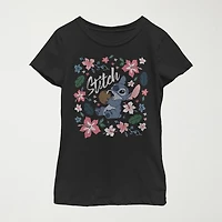 Little & Big Kid Girls Crew Neck Short Sleeve Slim Fit Lilo Stitch Graphic T-Shirt