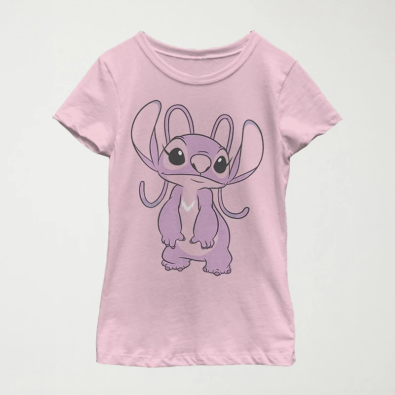 Little & Big Kid Girls Crew Neck Short Sleeve Slim Fit Lilo Stitch Graphic T-Shirt