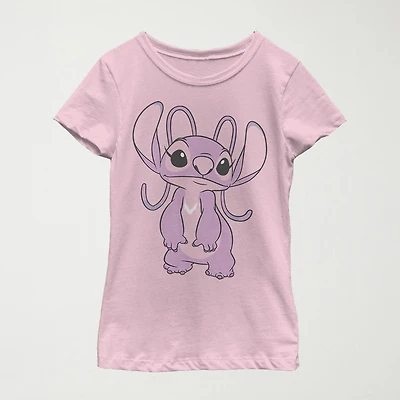 Little & Big Kid Girls Crew Neck Short Sleeve Slim Fit Lilo Stitch Graphic T-Shirt