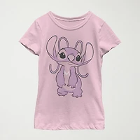 Little & Big Kid Girls Crew Neck Short Sleeve Slim Fit Lilo Stitch Graphic T-Shirt