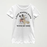Little & Big Kid Girls Crew Neck Short Sleeve Slim Fit Mickey and Friends Mouse Graphic T-Shirt