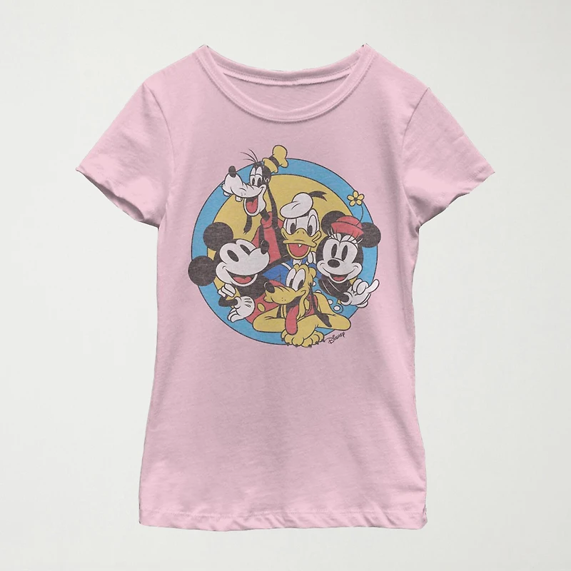 Little & Big Kid Girls Crew Neck Short Sleeve Slim Fit Mickey and Friends Mouse Minnie Graphic T-Shirt