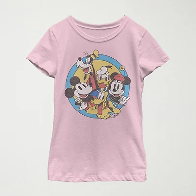 Little & Big Kid Girls Crew Neck Short Sleeve Slim Fit Mickey and Friends Mouse Minnie Graphic T-Shirt