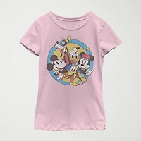 Little & Big Kid Girls Crew Neck Short Sleeve Slim Fit Mickey and Friends Mouse Minnie Graphic T-Shirt