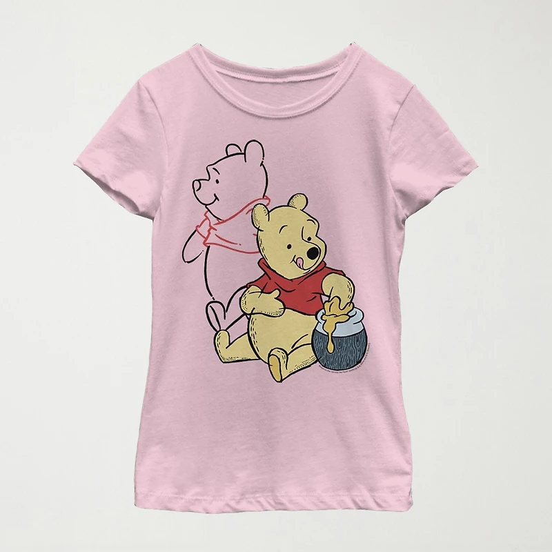 Little & Big Kid Girls Crew Neck Short Sleeve Slim Fit Winnie The Pooh Graphic T-Shirt