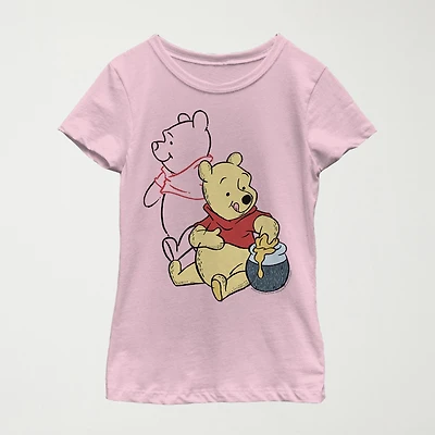 Little & Big Kid Girls Crew Neck Short Sleeve Slim Fit Winnie The Pooh Graphic T-Shirt