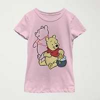 Little & Big Kid Girls Crew Neck Short Sleeve Slim Fit Winnie The Pooh Graphic T-Shirt