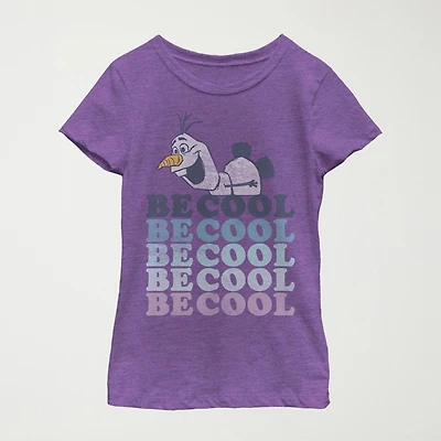 Little & Big Kid Girls Crew Neck Short Sleeve Slim Fit Frozen Olaf Graphic T-Shirt