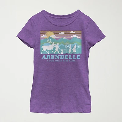 Arendelle Little & Big Kid Girls Crew Neck Short Sleeve Slim Fit Frozen Graphic T-Shirt