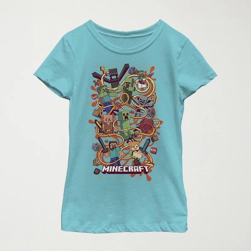 Little & Big Kid Girls Crew Neck Short Sleeve Regular Fit Minecraft Graphic T-Shirt