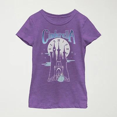 Little & Big Kid Girls Crew Neck Short Sleeve Slim Fit Cinderella Princess Graphic T-Shirt