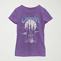 Little & Big Kid Girls Crew Neck Short Sleeve Slim Fit Cinderella Princess Graphic T-Shirt