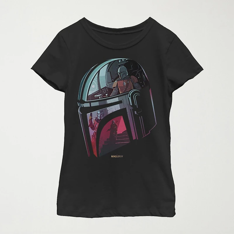 Little & Big Girls The Mandalorian Helmet Crew Neck Short Sleeve Graphic T-Shirt